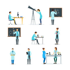 Poster - Cartoon Biologists, Chemists and Physicists Set. Vector