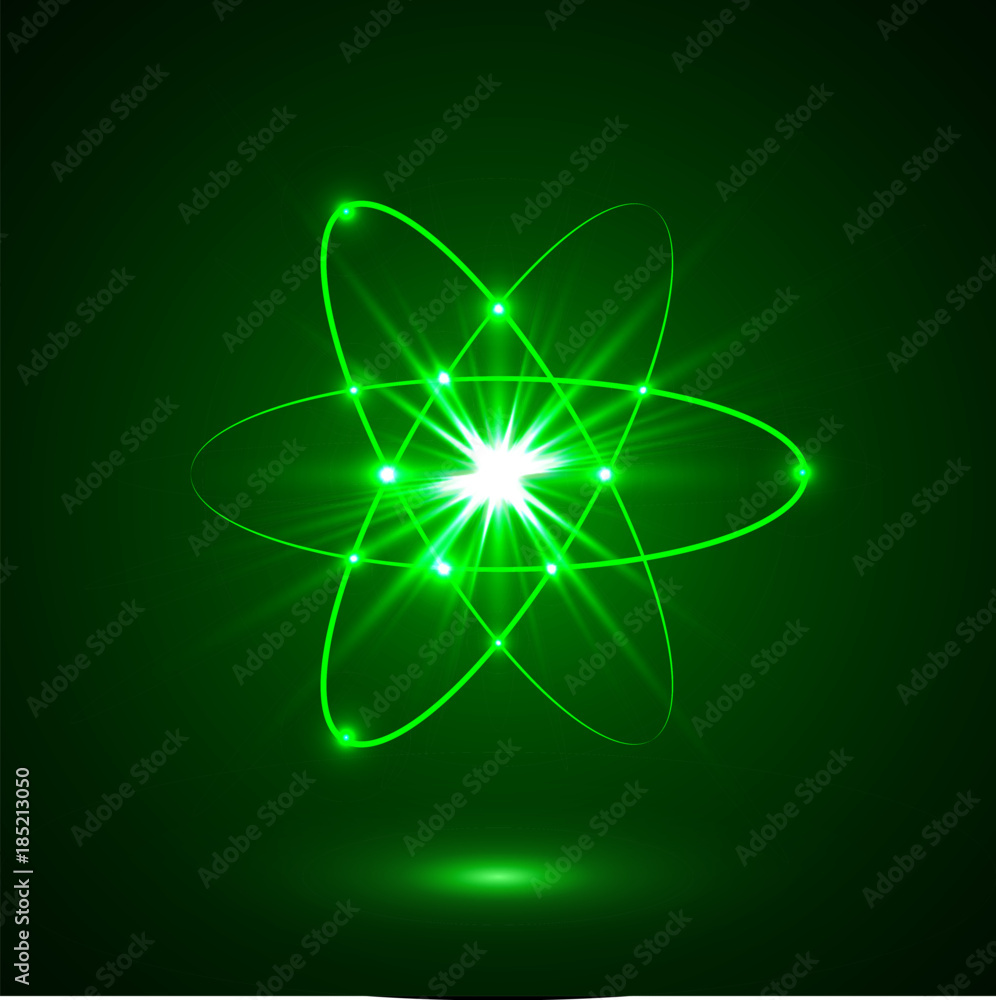 Vector shining neon lights atom model - obrazy, fototapety, plakaty 