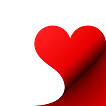 Paper Red Heart Curled Corner, Vector
