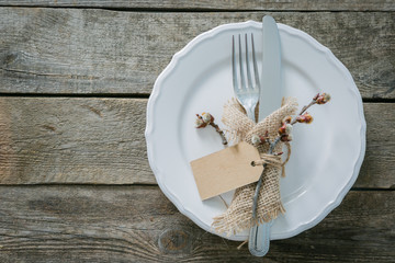 Sticker - Easter table setting on rustic background