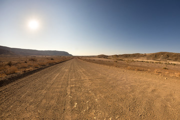 Road trip in the Namib desert, Namib Naukluft National Park, travel destination in Namibia. Travel adventures in Africa.