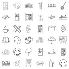 Preschool icons set, outline style