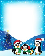 Canvas Print - Christmas penguins thematic frame 1