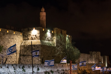 Poster - Tower of David at night