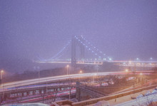Snow Over George Washington Bridge In Pastel
