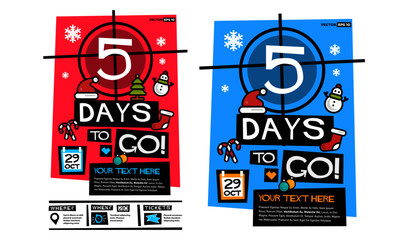 Wall Mural - 5 Days To Go Until Christmas (Flat Style Vector Illustration Countdown Poster Design)