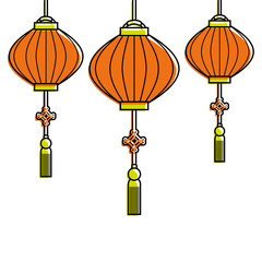 Poster - chinese lantens hanging decoration celebration vector illustration