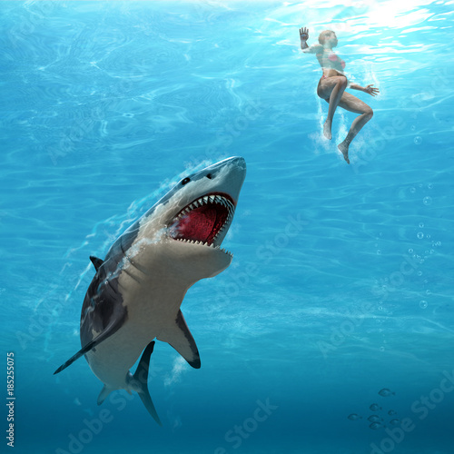 Great White Shark Attacks Female Swimmer Poster Mural XXL