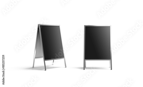 Blank Black Metallic Outdoor Stand Mockup Set Isolated Front And Side View 3d Rendering Clear Street Signage Board Mock Up A Board With Metal Frame Template Buy This Stock Photo And Explore