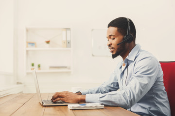 Poster - Call center operator man with headset working