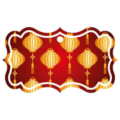 Poster - label classic lantern decoration pattern vector illustration red and golden image