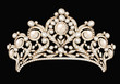 Illustration of a female wedding diadem, crown, tiara gold with precious stones and pearls on a black background