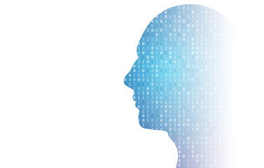 Wall Mural - human head silhouette with binary code data. 3d rendering