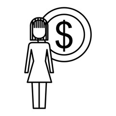 businesswoman dollar coin money symbol vector illustration  outline image