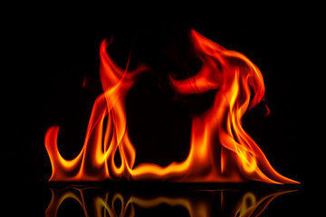 Fire flames on a black background blur