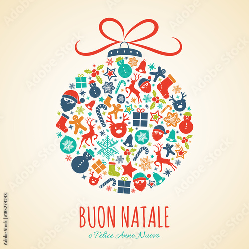 Buon Natale Ornament.Buon Natale Merry Christmas In Italian Christmas Card With Ornaments Vector Buy This Stock Vector And Explore Similar Vectors At Adobe Stock Adobe Stock