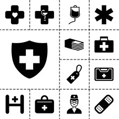 Sticker - Aid icons. set of 13 editable filled aid icons