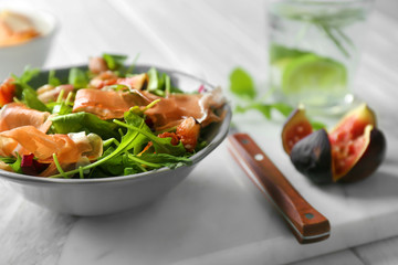 Sticker - Bowl with delicious fresh salad on table, closeup