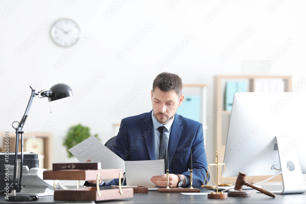 Young male notary working in office
