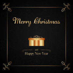 Wall Mural - Christmas time. Lettering with gift in luxury style. Text: Merry Christmas and Happy New Year