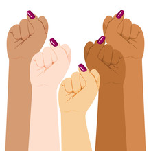International Woman Day Diversity Raised Fist Strong Girl Power Concept
