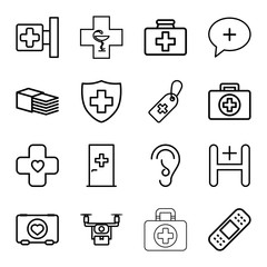 Poster - Aid icons. set of 16 editable outline aid icons