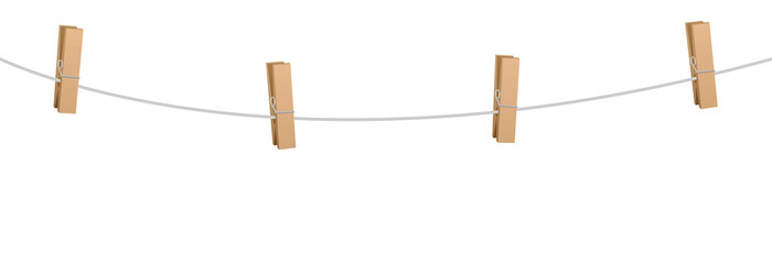 Wall Mural - Clothes pins on a clothes line rope  - four wooden pegs holding nothing.