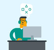 © Visual Generation - Caucasian white businessman using headset and computer in call center