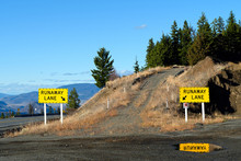 Road Sign For Runaway Truck Ramp In The Forest On A Mountain Road