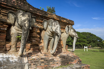 Wall Mural - Wat Chang lom which has old-style pagoda with elephant statues around sukhothai historical park in Thailand., Tourism, World Heritage Site, Civilization,UNESCO