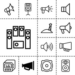 Poster - Loudspeaker icons. set of 13 editable outline loudspeaker icons