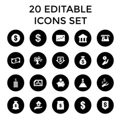 Wall Mural - Investment icons. set of 20 editable filled investment icons