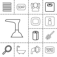 Sticker - Bathroom icons. set of 13 editable outline bathroom icons