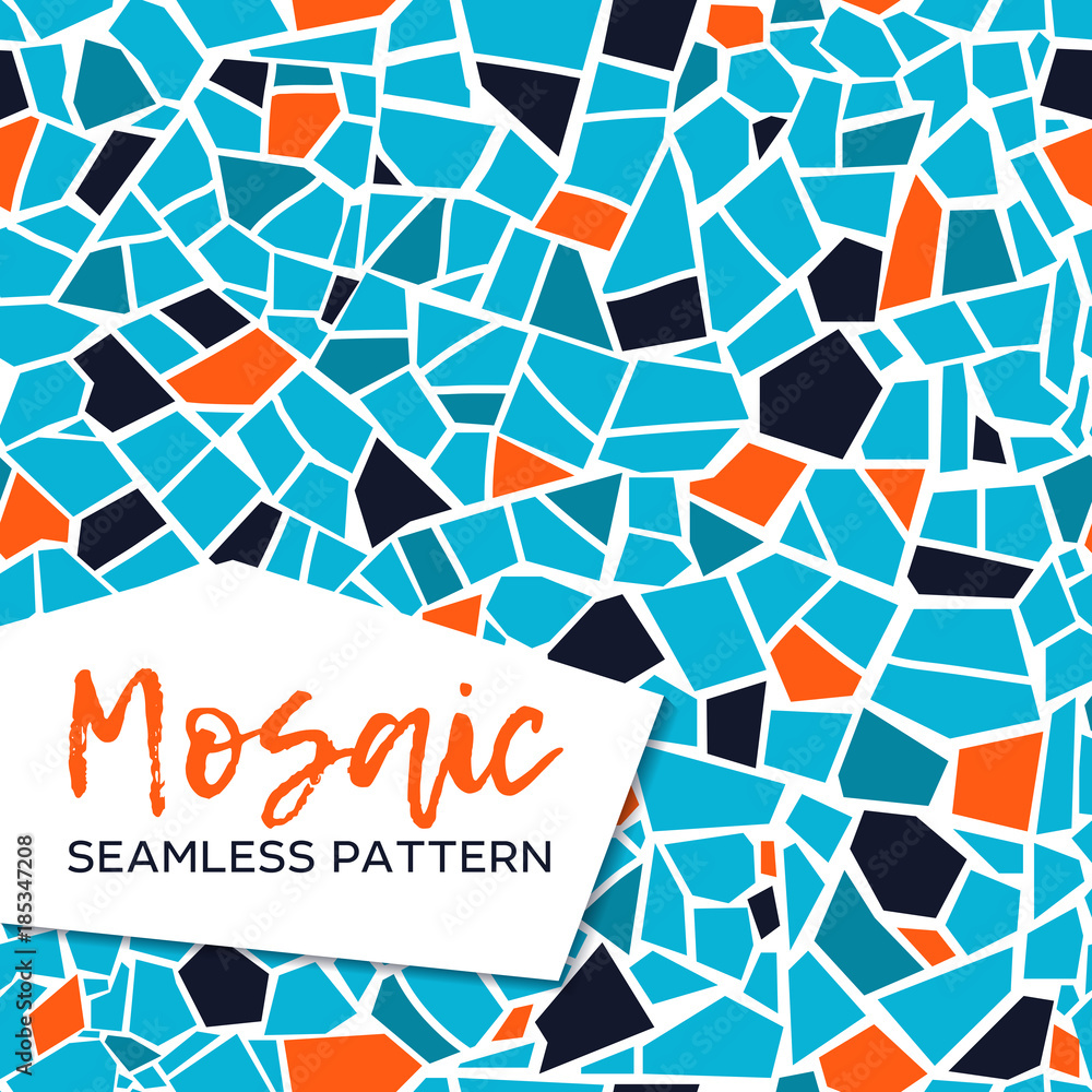 Bright abstract mosaic seamless pattern. Vector background. Endless texture. Ceramic tile fragments. - obrazy, fototapety, plakaty 