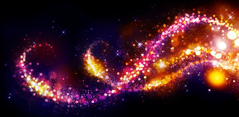 Wall Mural - abstract holiday background. golden glittering stars swirls over black