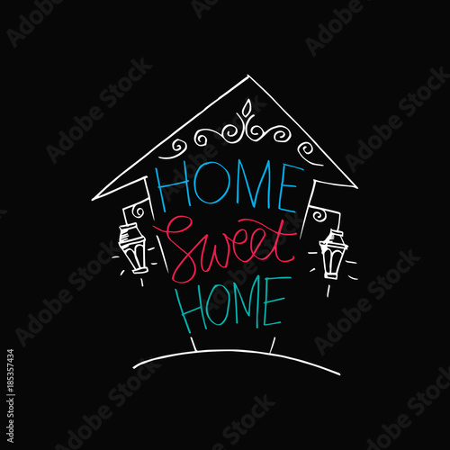 Fotografía Postal hogar dulce hogar. Ilustración de dibujo de mano.