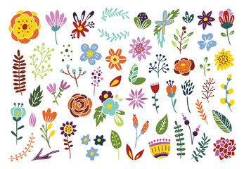 Wall Mural - Beautiful flowers, leaves and plants for graphic design wedding and greeting cards