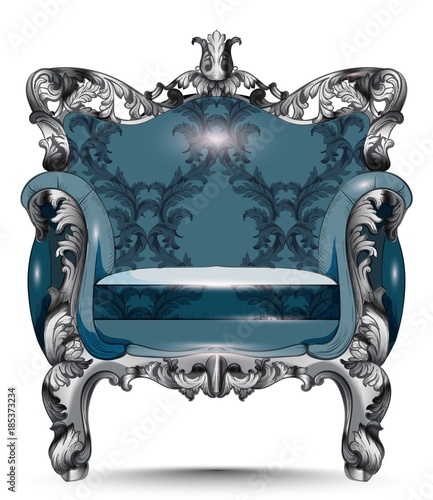 Baroque luxury armchair. Furniture with Victorian ornamented fabric. Vector r...