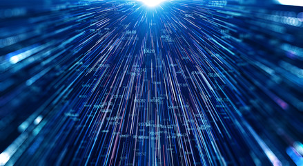 Fototapete - Transfer and storage of data sets/Data transmission channel. Motion of digital data flow. Transferring of big data