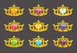 Cartoon golden princess crowns set.