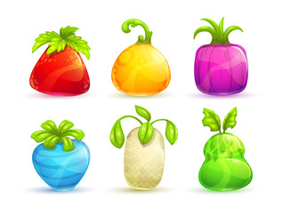 Poster - Cute cartoon bright colorful fantasy fruits and berries.