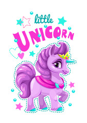 Wall Mural - Little cute cartoon unicorn label.