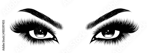 Cuadros en Lienzo Hand-drawn woman's sexy makeup look with perfectly perfectly shaped eyebrows and extra full lashes
