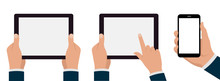 Tablets Pc And Phone With Hands Set. Stock Illustration