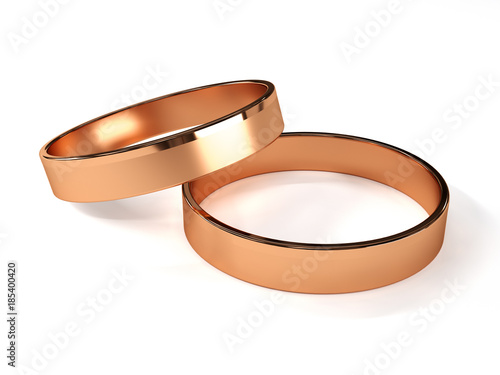Rose Gold Wedding Rings Isolated On White 3d Illustration Buy This
