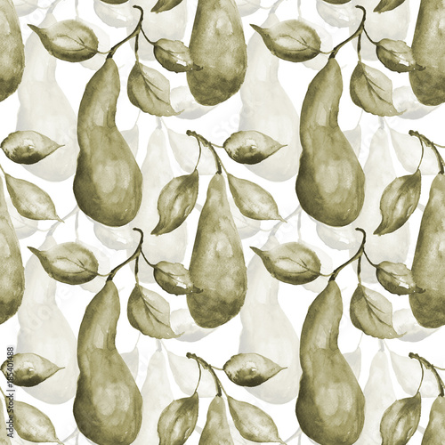 Watercolor Illustration of pears, seamless pattern