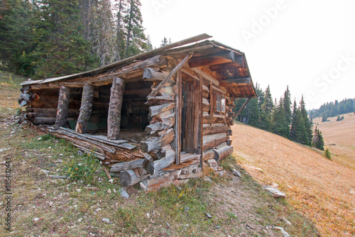 Abandoned Log Cabin In The Central Rocky Mountains Of Montana