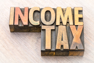 Wall Mural - income tax word abstract in wood type