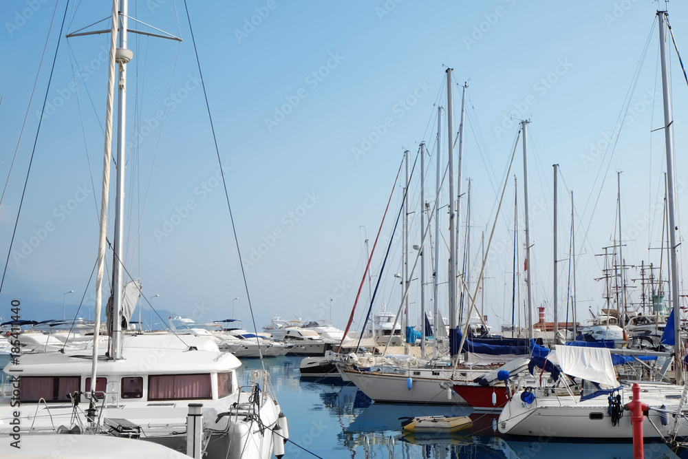 Beautiful view of modern boats at pier