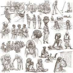 Poster - People - An hand drawn pack. Collection of Natives around the World. Freehand sketching, drawing.